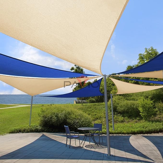 Patio Paradise 27' x 27' x 27' Sun Shade Sail Triangle Canopy Shade Cloth Fabric Sunlight Block Patio Pergola Cover HDPE Deck Awning for Outdoor Backyard Roof Shading, Beige