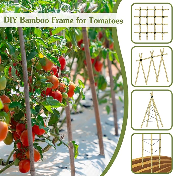 Plant Stakes 4FT, Natural Bamboo Stakes, HAINANSTRY 25Pcs Sturdy Bamboos Garden Stake, Bamboo Sticks for Plants, Beans, Indoor and Outdoor Climbing Plants, Tomato Vegetable Stakes for Garden
