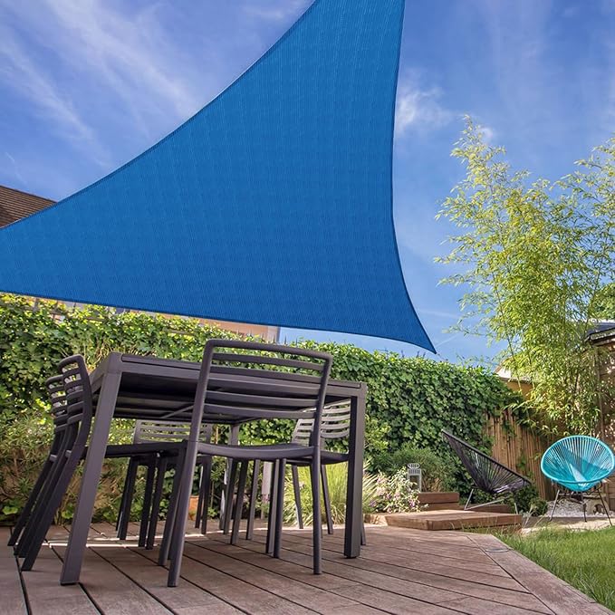 E&K Sunrise 19' x 19' x 19' Sun Shade Sail Triangle Canopy Shade Cover UV Block for Patio Backyard Garden Outdoor (Blue)