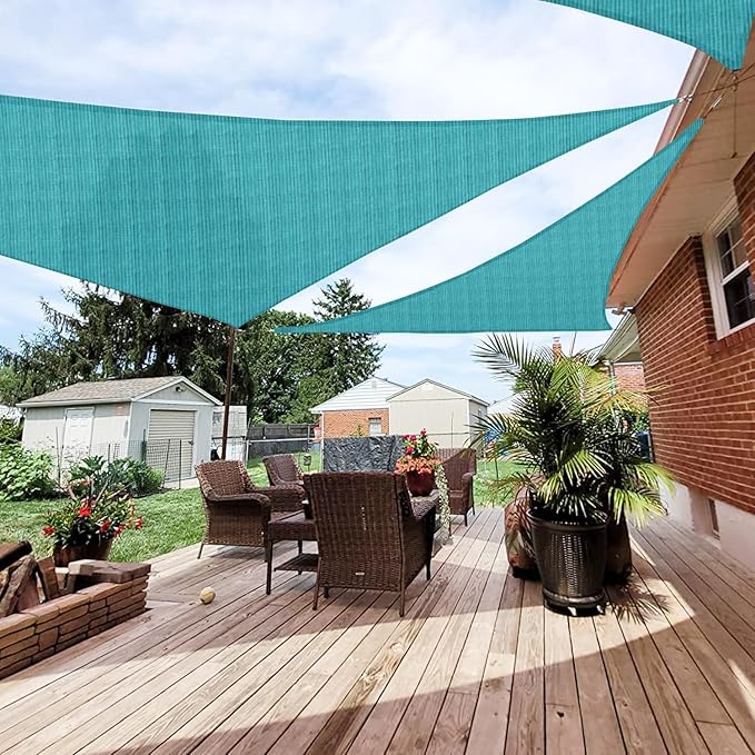 Patio Paradise 13' x 13' x 13' Sun Shade Sail Triangle Canopy Shade Cloth Fabric Sunlight Block Patio Pergola Cover HDPE Deck Awning for Outdoor Backyard Roof Shading, Turquoise