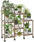 Bamworld Plant Stand with Wheels for Indoor Plants Wood Outdoor Tiered Shelf 3 Tire 7 Potted Ladder Plant Holder Table Pot Stand for Window Garden Balcony Patio Living Room (natureDL)