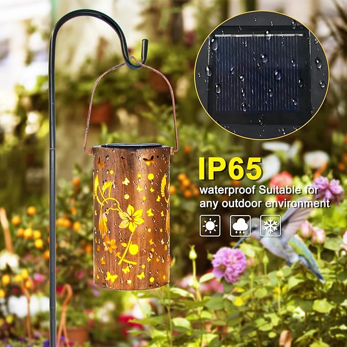 Solar Lanterns Outdoor Waterproof Hummingbirds Birthday Gifts for Women Mom Grandma Garden Decor Metal Hanging LED Decorative Light for Patio Yard Lawn Backyard Front Porch Gardening Gifts