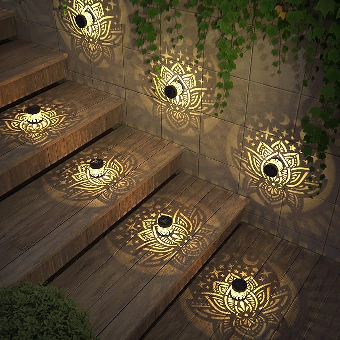 2 Pack Solar Fence Lights Metal Solar Powered Outdoor Wall Deck Lights Lotus Theme Waterproof Fence Light for Garden Post Patio Backyard Yard Decor (Lotus, 2 Pack)