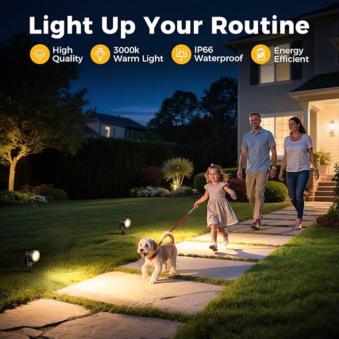 L LOHAS LED Landscape Lighting Outdoor, Spotlights for Yard Pathway Garden IP66 Waterproof, Dusk to Dawn Light Sensor, 120V 5W 450LM Yard Flood Light with 3-Plug, 3000K Warm White, UL Listed, 4Pack