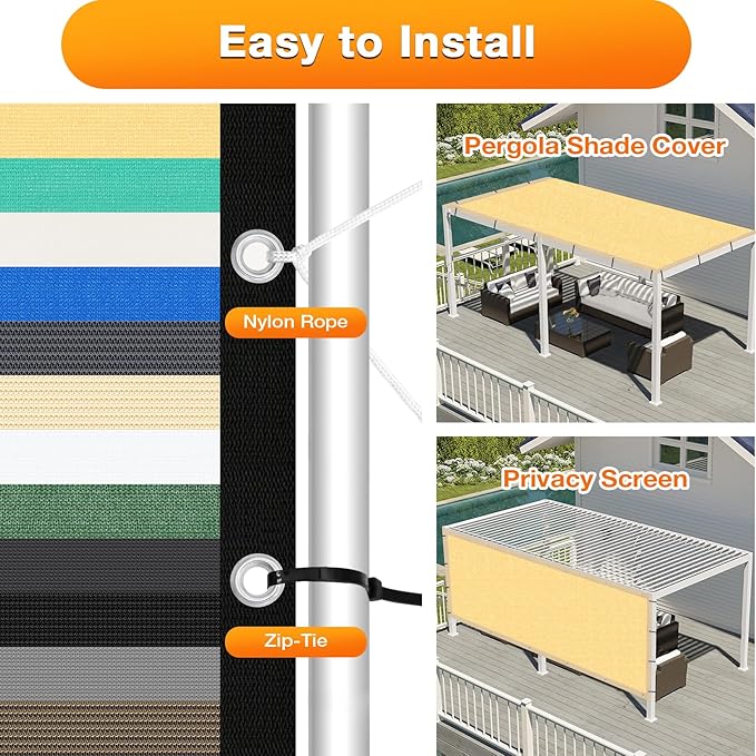 Artpuch Outdoor Pergola Shade Cover 7x13 FT Sun Shade Cloth with Grommets Sand 90% UV Protection Canopy Patio Privacy Screen (Customized Available)