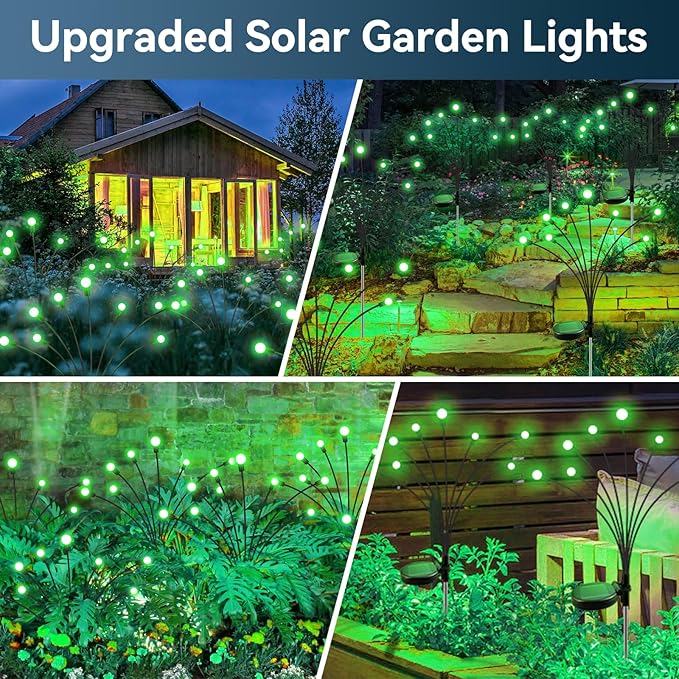 Solar Garden Lights Outdoor Waterproof, 4 Pack 32 LED Swaying Light Firefly Light Outdoor Decor Lights for Garden Gifts for Pathway Party Christmas Decoration, Green