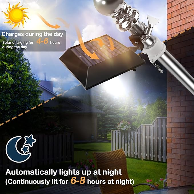 Solar Flag Pole Light, Bright White 6000k Flagpole Light Upgrade Solar Powered for 5ft 6ft Flag Pole, Outdoor Dusk to Dawn Led Solar Lights, Outside House Garden Yard American Flags Decor,Black