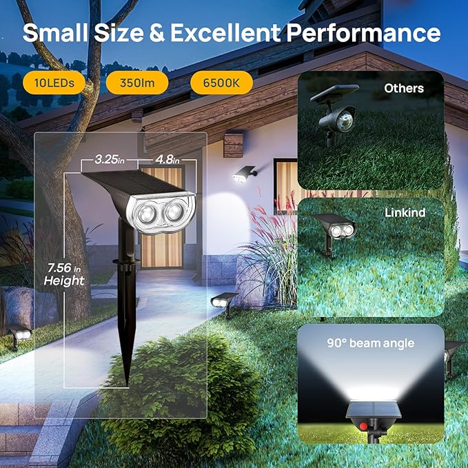 Linkind Solar Lights Outdoor StarRayS, Bright Solar Spot Lights Outdoor, IP67 Waterproof Spotlights for Garden Yard Landscape Walkway Patio Tree (Daylight, 6 Pack)