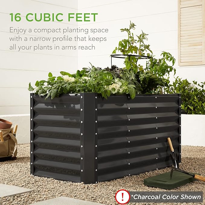Best Choice Products 4x2x2ft Outdoor Metal Raised Garden Bed, Deep Root Planter Box for Vegetables, Flowers, Herbs, and Succulents w/ 119 Gallon Capacity - Wood Grain