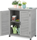 Outdoor Storage Cabinet & Potting Bench Table with Metal Top, Wooden Patio Furniture, Garden Workstation (Accent Grey, 36x31x17in)