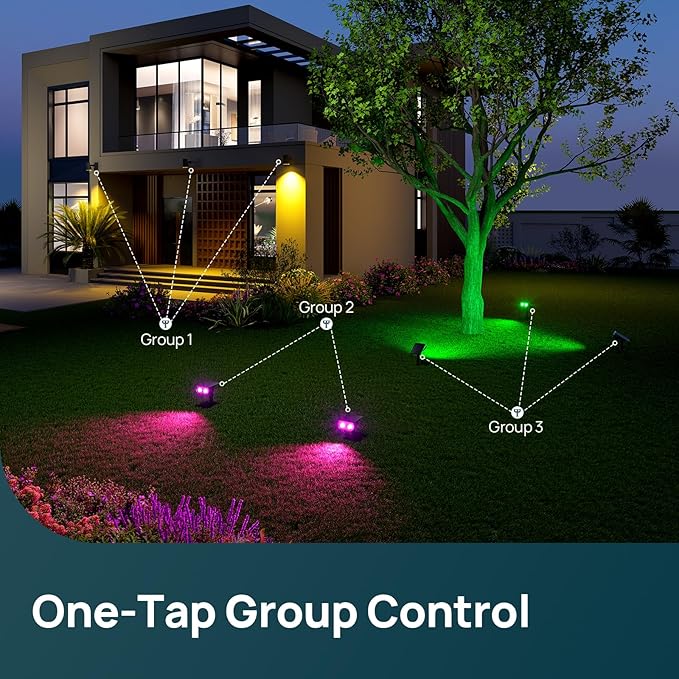 Linkind Smart Solar Spot Lights Outdoor SL5C, Solar Lights Outdoor Spotlight Cool/Warm White/Color Changing, APP/Voice Control IP67 Landscape Lighting for Yard, Garden, Pathway(4 Pack)