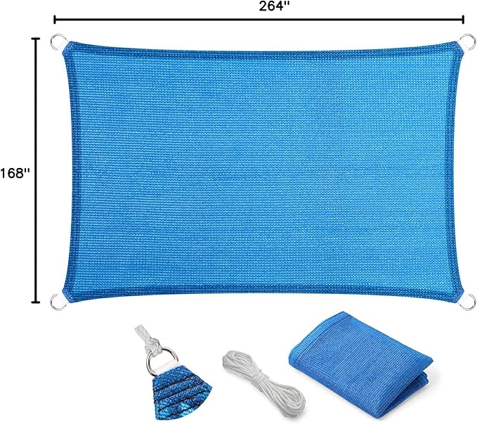 Eden's Decor Straight Flat-Edged Sun Shade Sail Rectangular 14' x 22' Blue UV-Blocking Outdoor Canopy Fabric Cloth Awning for Pergola Patio Garden Backyard Custom Size
