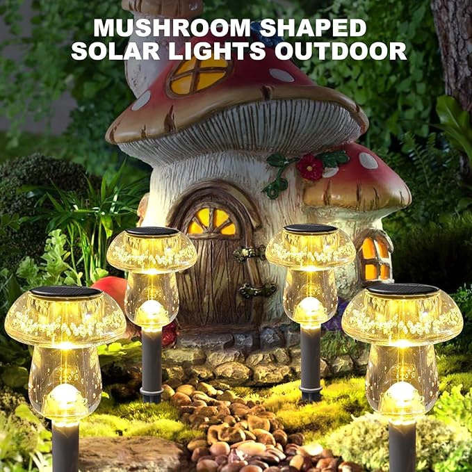 Solar Lights Outdoor, 16 Pack Mushroom Lights Outside Waterproof, Solar Powered LED Lighting for Garden, Yard, Landscape, Path, Pathway, Lawn, Walkway, Driveway, Backyard Decor (Warm White)