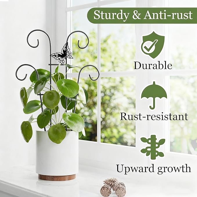 Indoor Plant Trellis for Climbing Plants, Stackable Garden Trellis for Potted Plants, Small House Plant Trellis for Vine Ivy Flower Plant Support Outdoor DIY Metal Trellis 3 Pack, Butterfly Design