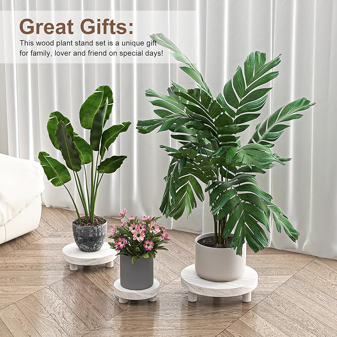 3 Pcs Wood Plant Stand Indoor Outdoor, Round Wood Riser for Decor 6/8/10" Wooden Stool Display Stand Flower Pot Holder Small Planter Tray Modern Potter Decorative for Desktop Counter Room