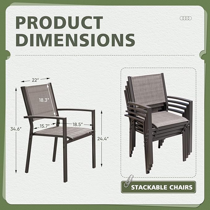 Flamaker Patio Chairs Textilene Outdoor Chairs Set of 6 Stackable Dining Chair for Backyard, Deck, Poolside (Grey)