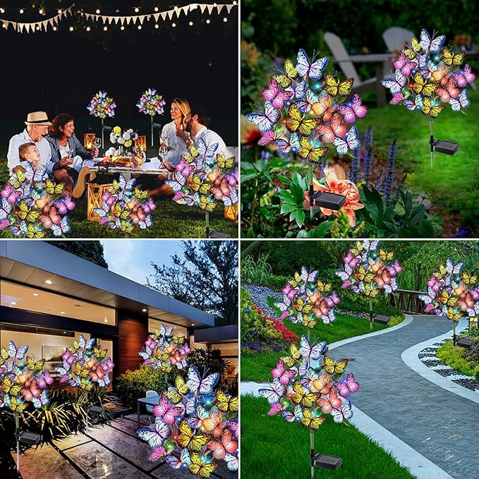 Solar Garden Lights Outdoor Waterproof Decorative Solar Lights Outdoor 8 Pack with 176 LED 136 Butterfly Flower Garden Decor Yard Decorations Patio Lawn, Gifts for Mother's Day Mom Women