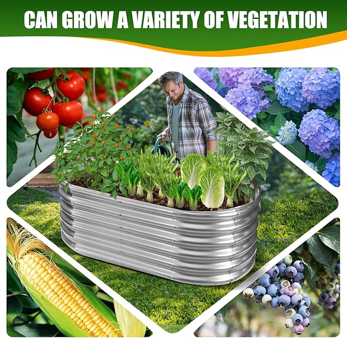 17" Tall Elevated Oval Metal Raised Garden Bed - 4ft x 2ft in Size and 0.8MM Thick Durable Planter Bed/Box for Vegetables Flowers Succulent at Patio/Garden Outdoor (Silver, 4X2X1.4 FT)