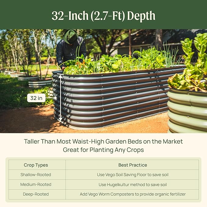 32" Extra Tall Raised Garden Bed Kits, 3.5 x 5 x 2.7ft Raised Planter Box Outdoor, 2 x 6.5 x 2.7ft Deep Root 6 in 1 Modular Metal Raised Beds for Gardening Vegetables Flowers Fruits - Pearl White