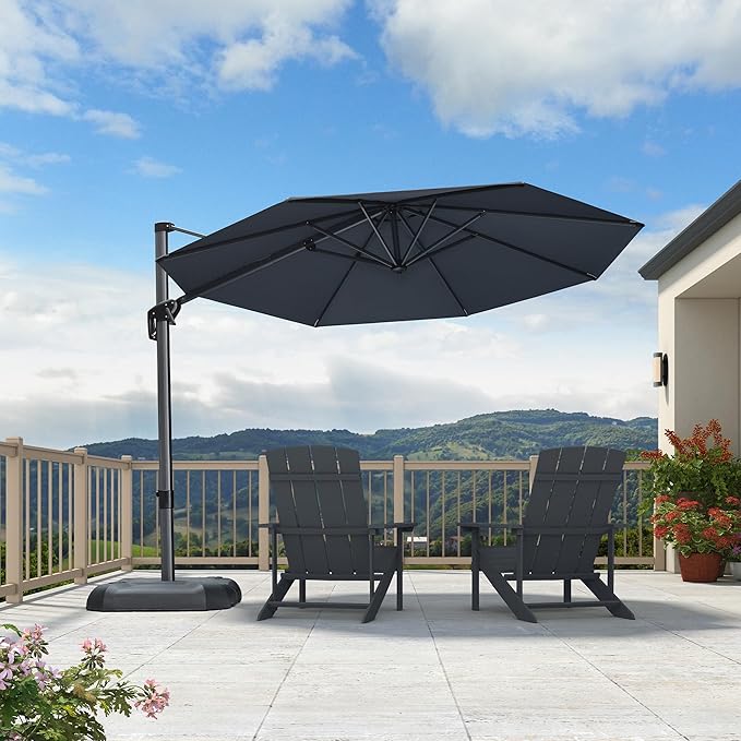 PURPLE LEAF 10 Feet Patio Umbrella Outdoor Cantilever Round Umbrella Aluminum Offset Umbrella with 360-degree Rotation for Garden Deck Pool Patio, Grey