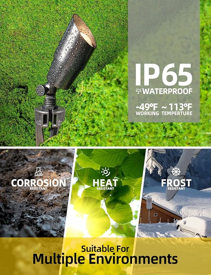 COLOER Brass Low Voltage Landscape Spotlight(Black) 1-Pack with 5W Aluminum Housing MR16 LED Bulb 2700K 450LM CRI85+,12V AC/DC Outdoor Uplighting, Directional Garden Patio Spot Up Light(101B-Black)