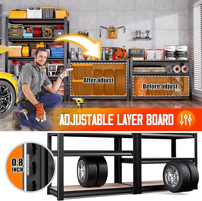 71"H-35"W Garage Shelving-2050LBS 5 Tier Storage Shelves,Adjustable Heavy Duty Metal Shelving Unit and Storage Large Rack,Utility Steel Shelf For Shop Warehouse Industrial Pantry Basement 71"x35"x16"