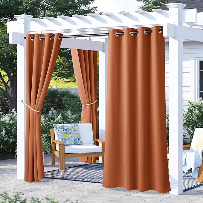 NICETOWN 2 Panels Outdoor Curtains Waterproof, Thermal Insulated Rustproof Grommet Blackout Indoor Outdoor Curtains Window Treatments for Cabana/Cottage, Mecca Red, W52 by L72