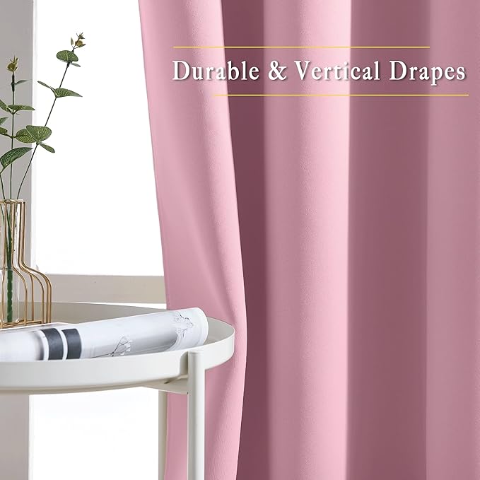 NICETOWN Room Darkening 84 inch Curtain for Patio Door, Grommet Thermal Insulated Room Divider Wide Winodw Treatment Sound Reducing for Bedroom, Black, 1 Panel, 100" W x 84" L, Rouge Pink