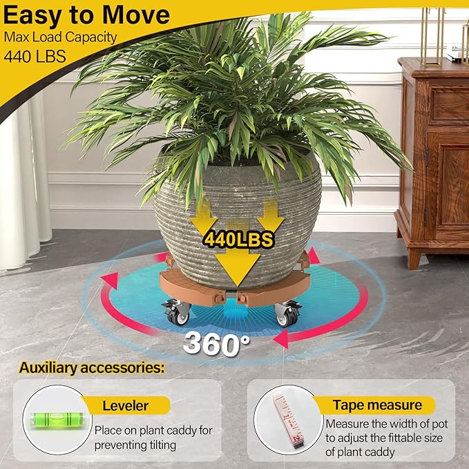 Goovilla Plant Stand with Wheels Heavy Duty, 2Pack Adjustable 15-22 Plant Caddy with Lockable Caster Wheels 440LBS, Rolling Plant Stand/Dolly/Roller for Indoor Outdoor Large Planter, Flower Pot,Khaki