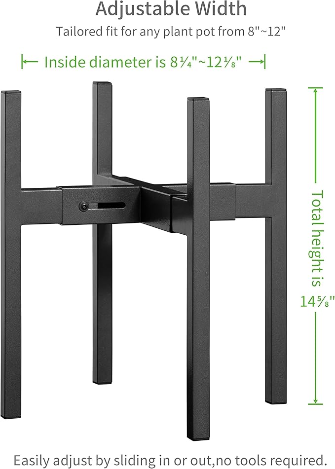 FaithLand Plant Stand, Adjustable Size Fits 8 9 10 11 12 Inches Plant Pot, Metal Planter Stand, Mid Century Expandable Plant Holder Indoor Outdoor, Adjustable Width: 8”-12” - Easy Assembly