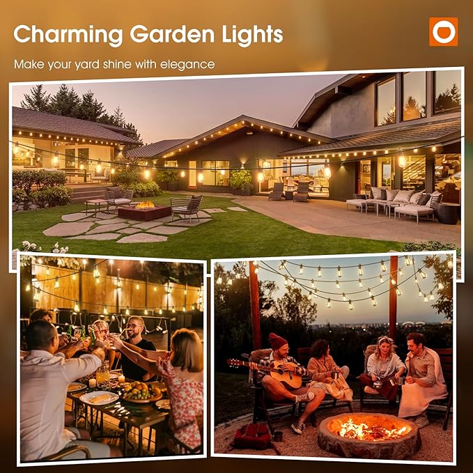 addlon 25FT LED Outdoor String Lights with Edison Shatterproof Bulbs, Heavy-Duty and Weatherproof Strand, Commercial Grade Patio Lights, Decorative for Garden or Patio, Black