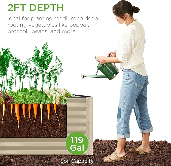 Best Choice Products 4x2x2ft Outdoor Metal Raised Garden Bed, Deep Root Planter Box for Vegetables, Flowers, Herbs, and Succulents w/ 119 Gallon Capacity - Beige