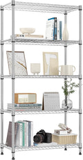 1250 lbs 5 Tier Shelf Metal Storage Shelves Shelving Wire Rack Heavy Duty Closet Organizers for Garage Kitchen Bathroom Laundry Chrome 13.8" D x 29.5" W x 59.5" H