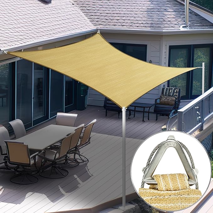 ShadeMart Heavy Duty 12' x 16' Beige Sun Shade Rectangle Pro Ring Shade Sail, 260 GSM Commercial Grade UPF50 Sunshade, Reinforced Corners & Edges - 5 Years Warranty (We Make Custom Size)