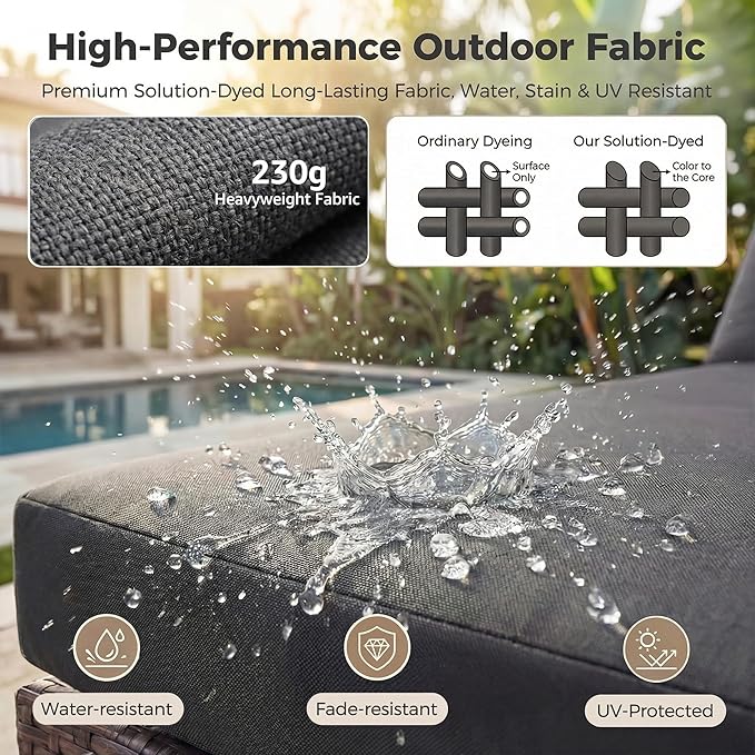 NICESOUL Extra Large Size Patio Furniture Set with Firepit Natural Gas/Propane, 6 Seater Modern Luxury Outdoor Sofa Set, 29.3'' High Backrest Backyard Sitting, Brown Rattan and Dark Grey Cushion