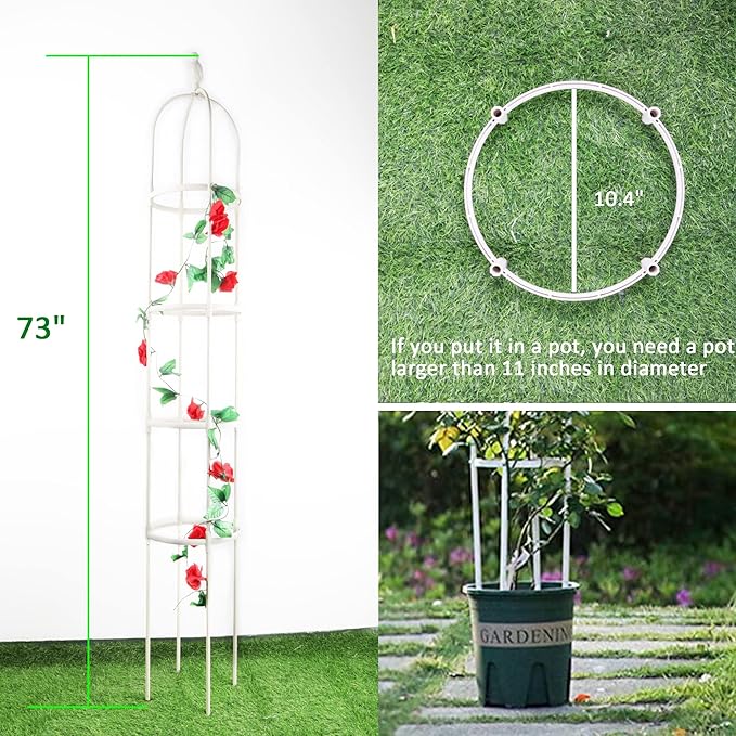 Garden Trellis for Climbing Plants, Rustproof Metal Pipe with Heavy Duty 6ft, Garden Outdoor Indoor Potted Plant Support（White）