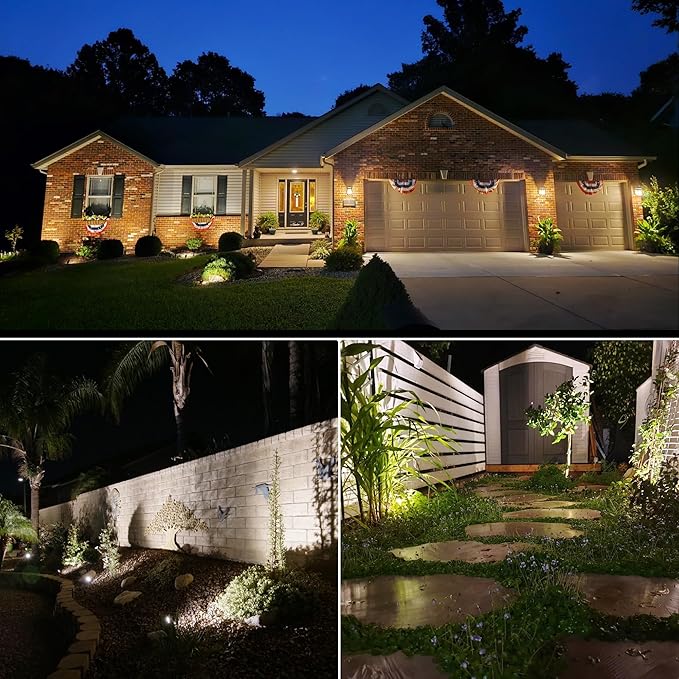 SUNVIE 12 Pack Low Voltage Landscape Lights with 300W Transformer 12-24V LED Landscape Lighting Kit 3000K Waterproof Aluminum Landscape Spotlights with Wire Connectors for House Yard Tree Garden