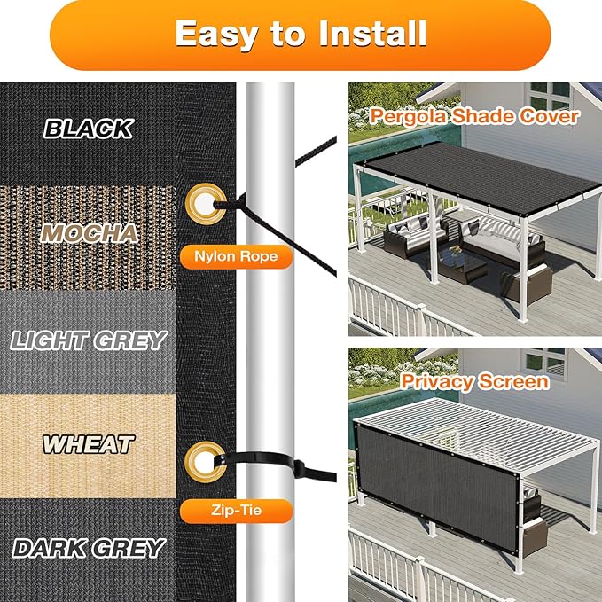 Artpuch Outdoor Pergola Shade Cover 15x24 FT Sun Shade Cloth with Grommets Dark Grey 90% UV Protection Canopy Patio Privacy Screen (Customized Available)