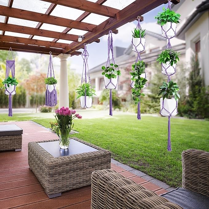 Macrame Plant Hangers, 6Pack Hanging Planters for Indoor Plants w/ 6 Set Hangers Kit Handmade Macromay Plant Hangers Indoor Flower Pots Holder Stand for Boho Home Décor (POTS NOT Included)