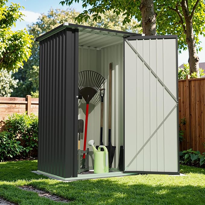Devoko 3x3 FT Outdoor Storage Shed, Small Garden Tool Shed with Single Lockable Door, Metal Tool Storage Shed with Sloping Roof, Outside Shed for Backyard Patio Lawn, Black