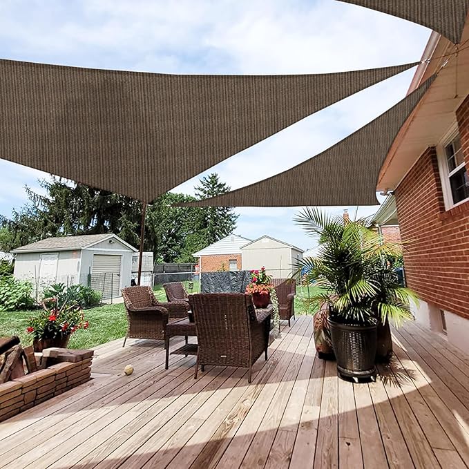 Patio Paradise 10' x 10' x 9'10" Sun Shade Sail Triangle Canopy, Permeable Shade Cloth Fabric Sunlight Block Patio Cover HDPE Deck Awning for Outdoor Backyard Pergolas Roof Shading, Brown