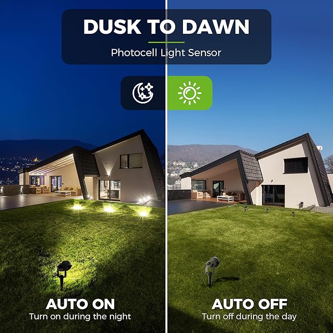L LOHAS LED Landscape Spot Lights Outdoor, Dusk to Dawn Sensor 5W LED Spotlights for Yard, 120V 450LM Pathway Garden Outside Lights, 9.84-ft Cord, IP66 Waterproof 3000K Warm White, UL Listed 1 Pack