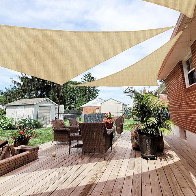 Patio Paradise 17' x 17' x 17' Sun Shade Sail Triangle Canopy Shade Cloth Fabric Sunlight Block Patio Pergola Cover HDPE Deck Awning for Outdoor Backyard Roof Shading, Sand
