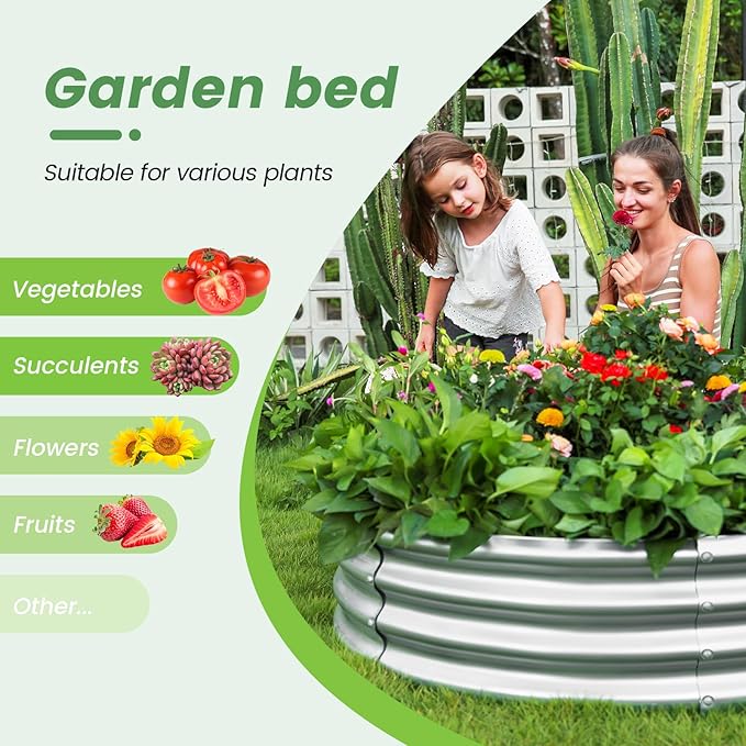 Land Guard Galvanized Raised Garden Bed Kit, Galvanized Planter Raised Garden Boxes Outdoor, Round Large Metal Raised Garden Beds for Vegetables ……