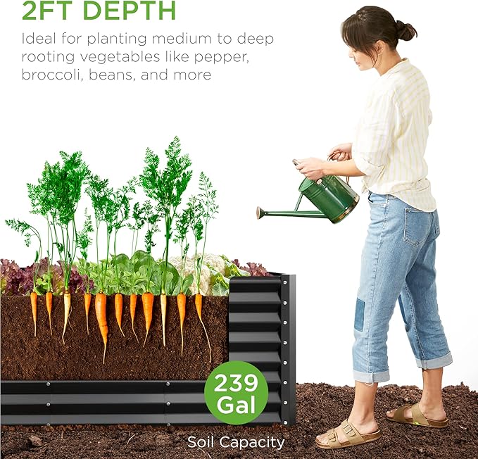 Best Choice Products 8x2x2ft Outdoor Metal Raised Garden Bed, Rectangular Deep Root Planter Box for Vegetables, Flowers, Herbs, and Succulents w/ 239 Gallon Capacity - Gray