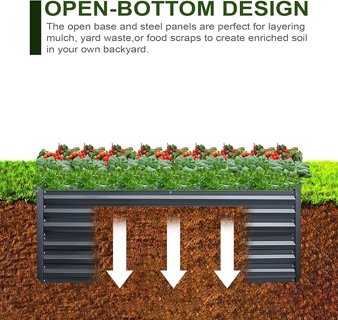 EDOSTORY Metal Raised Bed Garden Bed Kit, 8x4x2ft Tall Galvanized Planter Raised Garden Boxes Outdoor, Large Metal Raised Garden Beds for Flowers, Vegetables, Herbs