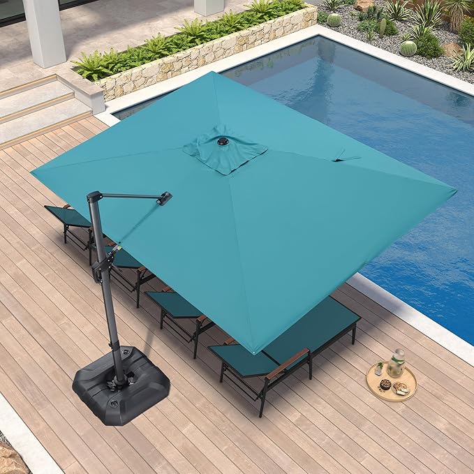 PURPLE LEAF 9' X 11.5' Patio Umbrella Outdoor Cantilever Rectangle Umbrella Aluminum Offset Umbrella with 360-degree Rotation for Garden Deck Pool Patio, Turquoise Blue