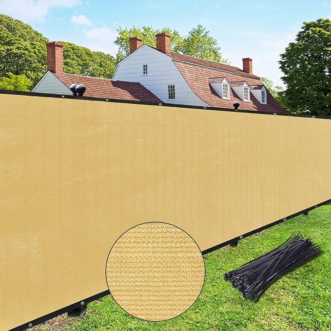 UPGRADE Privacy Fence Screen 5'x90' Sand Outdoor 90% Visibility Blockage 170 GSM Mesh Shade Cover Panels for Backyard,Balcony,Home Decoration with Zip Ties,Customized Avaliable