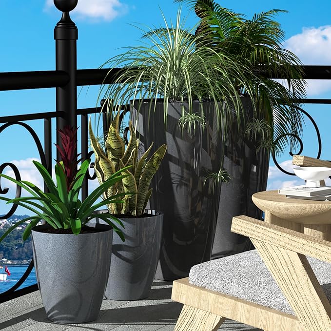 QCQHDU 10 inch Tall Planters for Indoor & Outdoor Plants, 2 Pack Sturdy Plant-Flower-Tree Pots for Front Porch Patio Deck Living Room Decor