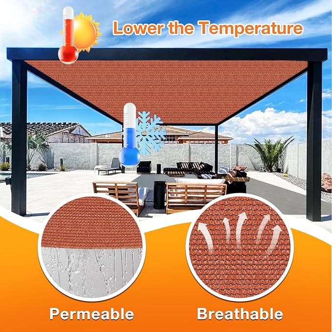 Artpuch 90% Sun Shade Cloth, 9 x 11 FT Pergola Shade Cover Canopy with Grommets, Sun Screen Fabric Tarp for Patio, Outdoor, Garden, Backyard, Rust Red
